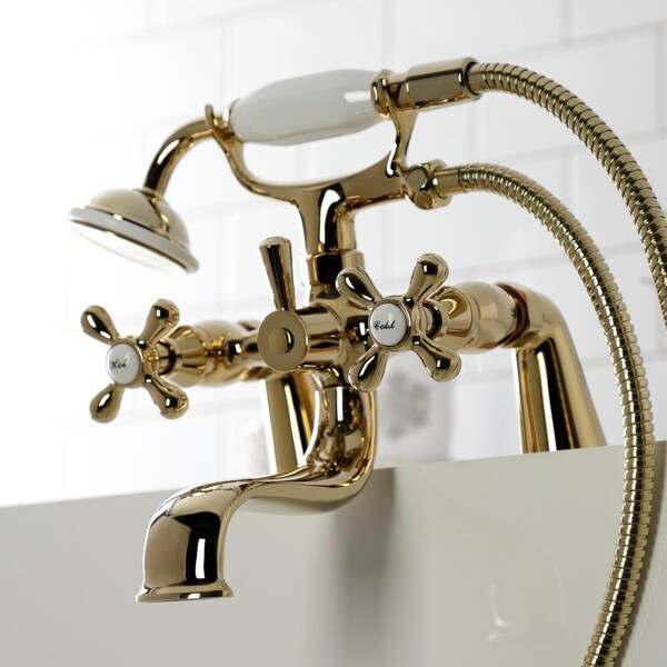 KS227PB Deck Mount Clawfoot Tub Faucet With Hand Shower, Polished Brass